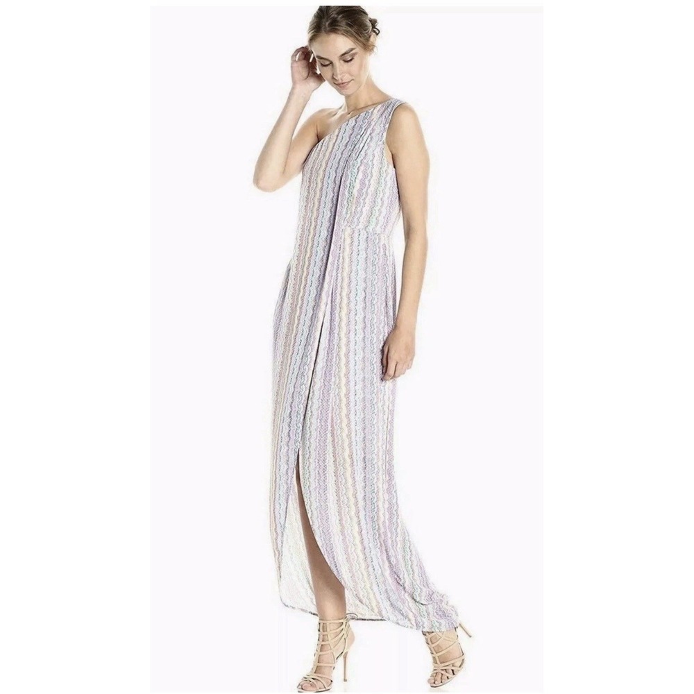 $338 NWT BCBG MAXAZRIA DRIES STRIPED ONE SHOULDER FRONT SLIT DRESS SZ 6‎